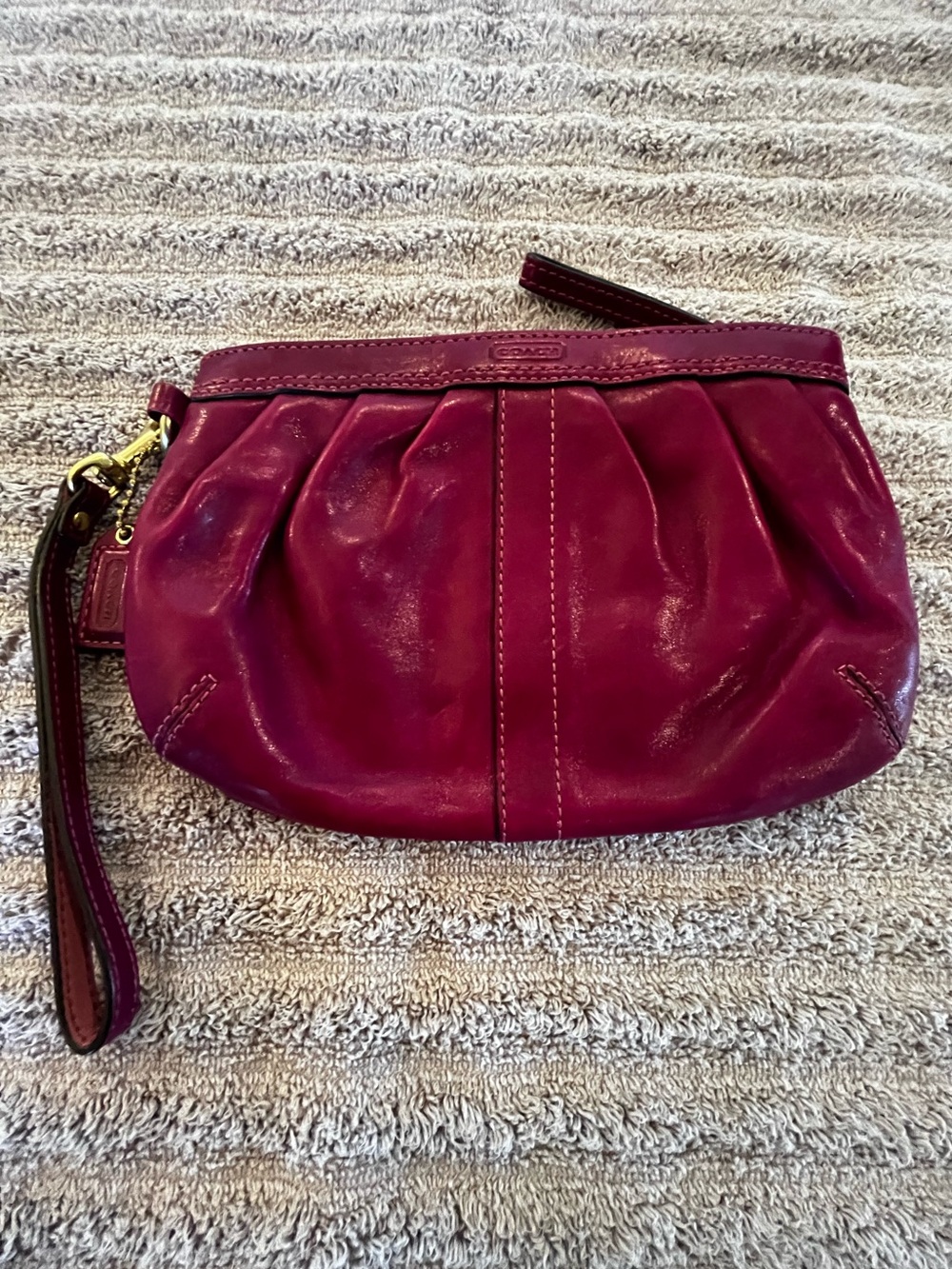 Coach Leather Wristlet Clutch in Deep Berry